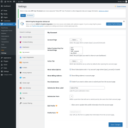 Page screenshot: User Frontend → Settings →  My Account