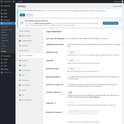 Page screenshot: User Frontend → Settings →  Login / Registration