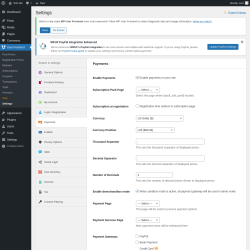 Page screenshot: User Frontend → Settings →  Payments