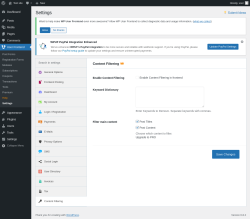 Page screenshot: User Frontend → Settings →  Content Filtering 
    

