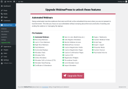 Page screenshot: WebinarPress → Upgrade to PRO