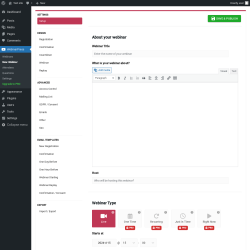 Page screenshot: WebinarPress → New Webinar