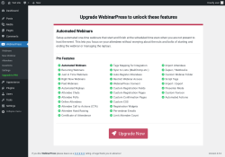 Page screenshot: WebinarPress → Upgrade to PRO
