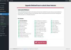 Page screenshot: WebinarPress → Upgrade to PRO