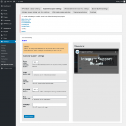 Page screenshot: Settings &rarr; WP Website Creator &rarr; Customer support settings