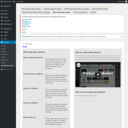 Page screenshot: Settings &rarr; WP Website Creator &rarr; Offer ready-made websites