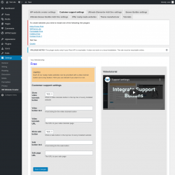 Page screenshot: Settings &rarr; WP Website Creator &rarr; Customer support settings