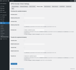 Page screenshot: Settings → WP24 Domain Check → Prices & Links