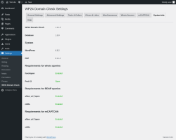 Page screenshot: Settings → WP24 Domain Check → System Info