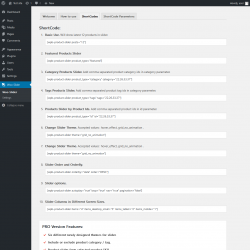 Page screenshot: Woo Slider → ShortCodes