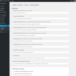 Page screenshot: Woo Slider → ShortCodes