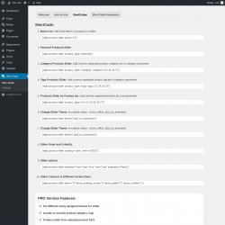 Page screenshot: Woo Slider → ShortCodes