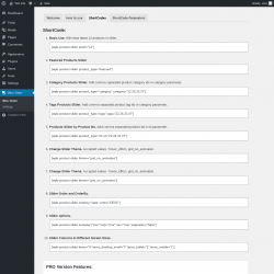 Page screenshot: Woo Slider → ShortCodes