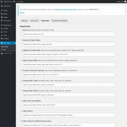 Page screenshot: Woo Slider → ShortCodes