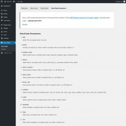 Page screenshot: Woo Slider → ShortCode Parameters