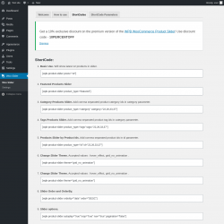 Page screenshot: Woo Slider → ShortCodes