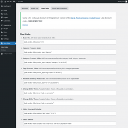 Page screenshot: Woo Slider → ShortCodes