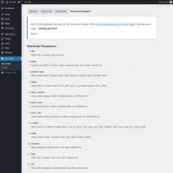 Page screenshot: Woo Slider → ShortCode Parameters