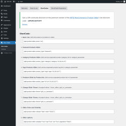 Page screenshot: Woo Slider → ShortCodes