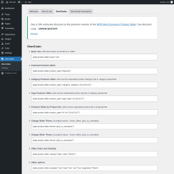 Page screenshot: Woo Slider → ShortCodes