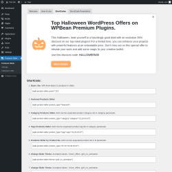 Page screenshot: Products Slider → ShortCodes