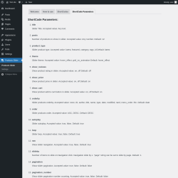 Page screenshot: Products Slider → ShortCode Parameters