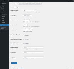 Page screenshot: Products Slider → Settings