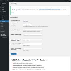 Page screenshot: Settings → WPB Related Products Slider