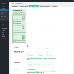 Page screenshot: WPCargo → Admin Email Settings