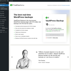 Page screenshot: Jetpack → VaultPress Backup