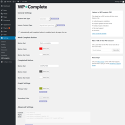 Page screenshot: Settings &rarr; WPComplete