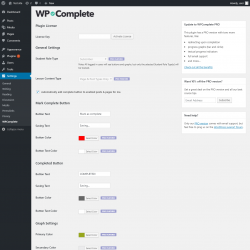 Page screenshot: Settings  &rarr; WPComplete
