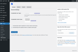 Page screenshot: Settings &rarr; WPComplete
