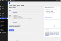 Page screenshot: Settings &rarr; WPComplete &rarr; Advanced