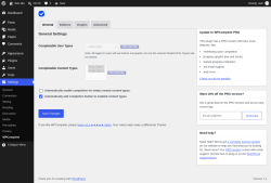 Page screenshot: Settings &rarr; WPComplete