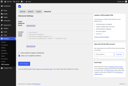 Page screenshot: Settings &rarr; WPComplete &rarr; Advanced