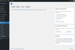 Page screenshot: Settings &rarr; WPComplete &rarr; Graphs