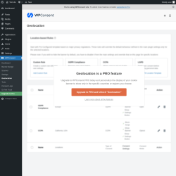 Page screenshot: WPConsent &rarr; Geolocation