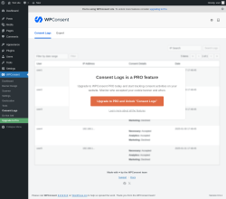 Page screenshot: WPConsent &rarr; Consent Logs