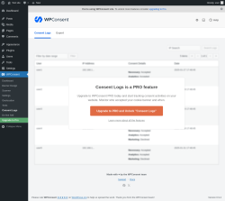 Page screenshot: WPConsent &rarr; Consent Logs
