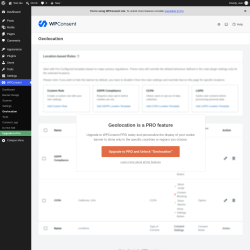Page screenshot: WPConsent &rarr; Geolocation