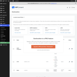 Page screenshot: WPConsent &rarr; Geolocation