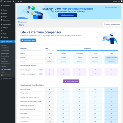 Page screenshot: wpDataTables → Lite vs Premium