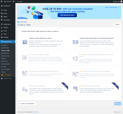 Page screenshot: wpDataTables → Create a Table
