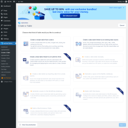 Page screenshot: wpDataTables &rarr; Create a Table