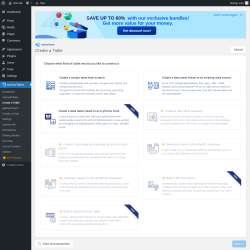 Page screenshot: wpDataTables &rarr; Create a Table