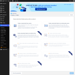 Page screenshot: wpDataTables &rarr; Create a Table