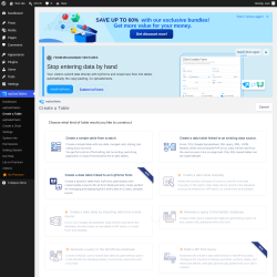 Page screenshot: wpDataTables &rarr; Create a Table
