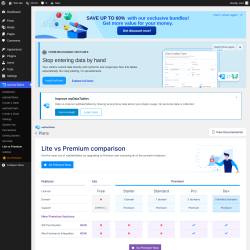 Page screenshot: wpDataTables &rarr; Lite vs Premium