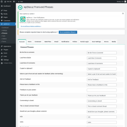 Page screenshot: wpDiscuz &rarr; &raquo; Phrases
